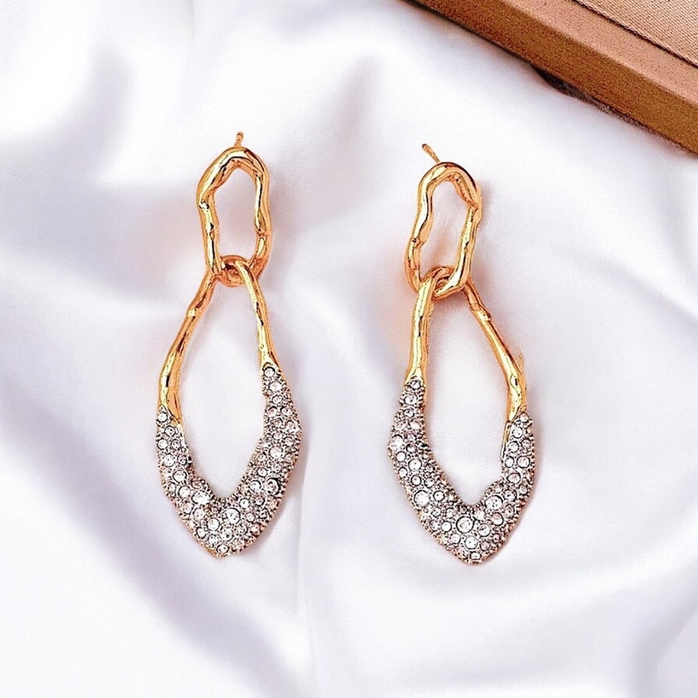 ALEXIS BITTAR Solanales Double Link Post Earrings in Gold & Crystal - LAST PAIR - Picture 2 of 11